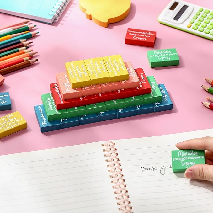 Nezyo 150 Pcs Inspirational Erasers Bulk for Kids Back to School Gifts Neon Colored Pencil Erasers Motivational Reward Supplies for Classroom Students Drawing-DeskLoop Office