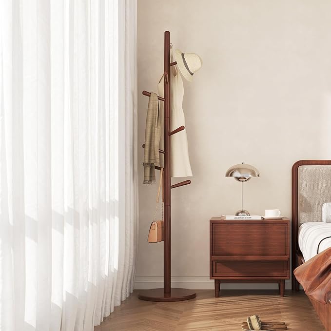Uniclinens Coat Rack Freestanding Solid Wood Coat Tree Standing with 8 Hooks, Coat Rack Stand Creative Tree Branch-Look (Walnut)-DeskLoop Office