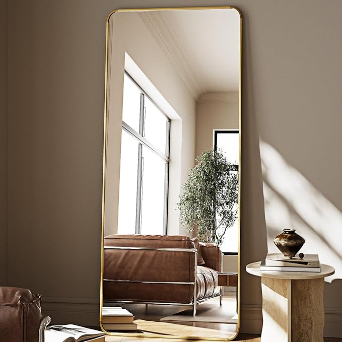 HARRITPURE 66x23 inch Rounded Full Length Mirror Aluminum Frame Mirror Full Length Floor Mirror with Stand for Living Room Bedroom Cloakroom,Gold-DeskLoop Office