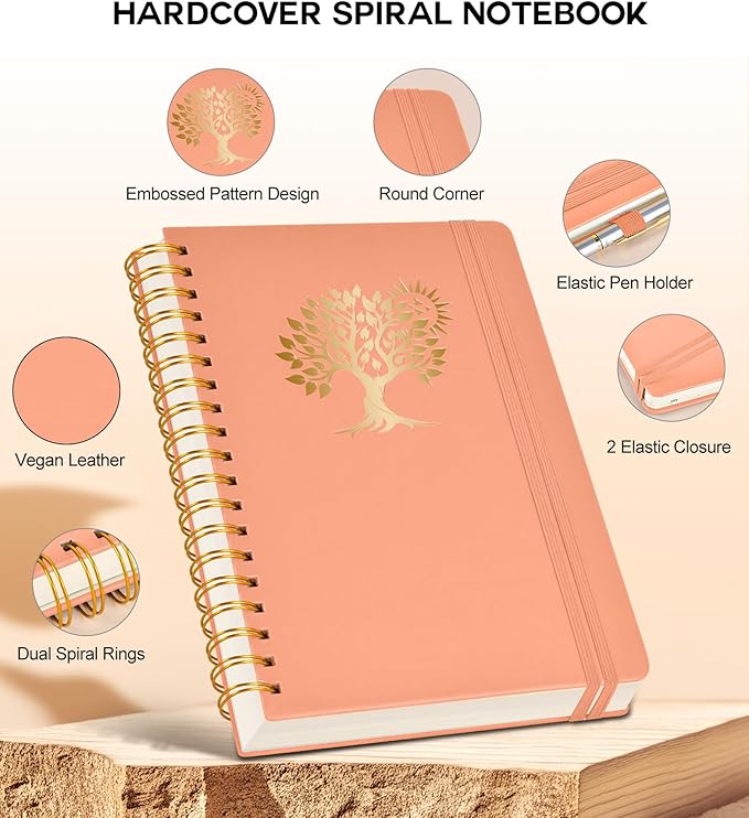 Large Spiral Notebook Journal for Women Men - 300 Numbered Lined Pages, College Ruled,B5 Hardcover Spiral Bound Notebook for School, Work, Note Taking, Writing, Leather Spiral Journal 7"x10"-DeskLoop Office