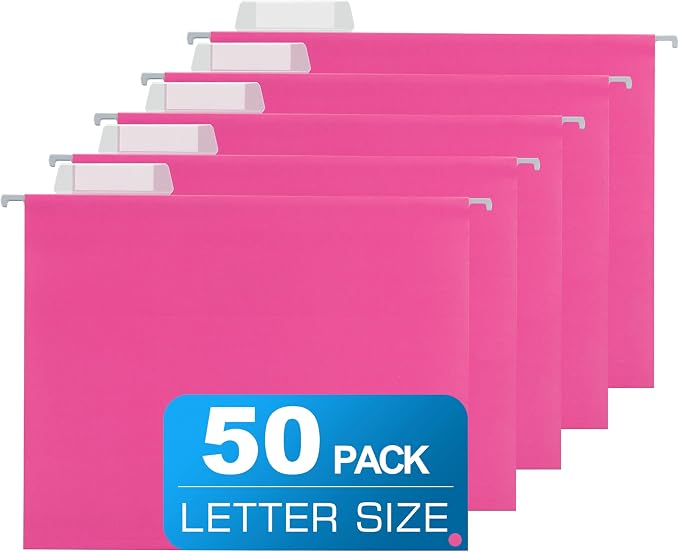 50 Packs Hanging File Folders Pink, Letter Size 8.5x11, Hanging File Folders by Unknown