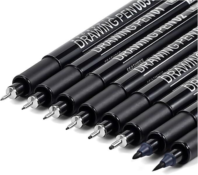 Muchcute Micro Fineliner Drawing Art Pens: 8 Black Fine Line Waterproof Ink Set by Muchcute