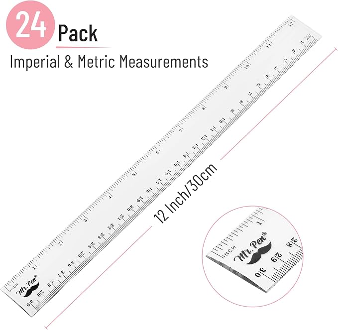 Mr. Pen- Bulk Plastic Rulers, 12 Inch, 24 Pack, Easy-to-Read Markings | - Image 2