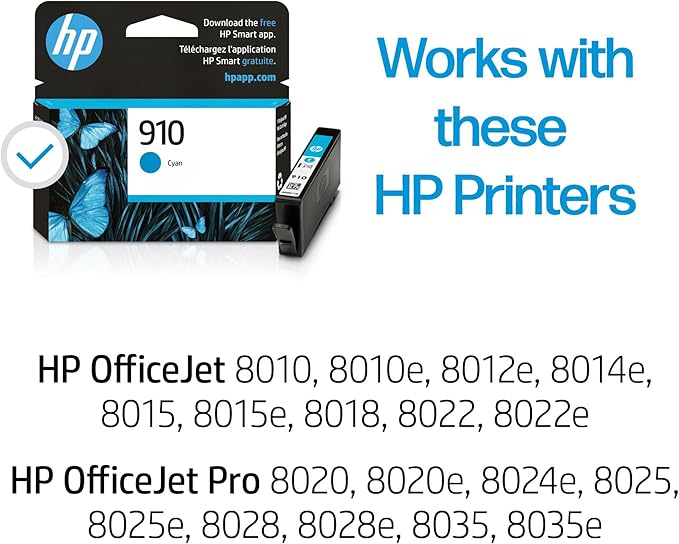HP 910 Cyan Ink Cartridge | Works with HP OfficeJet 8010, 8020 Series, HP OfficeJet Pro 8020, 8030 Series | Eligible for Instant Ink | 3YL58AN-DeskLoop Office