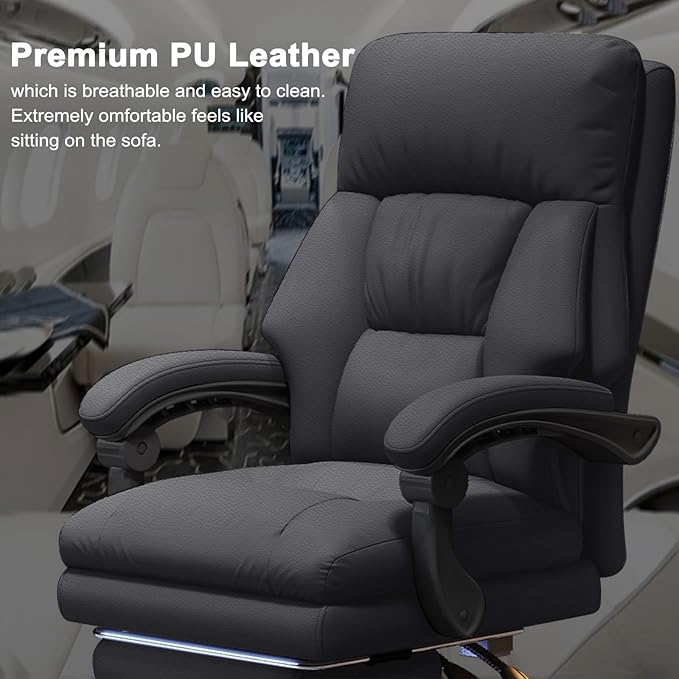 Executive Office Chair Comfortable Desk Chairs with Foot Rest High Back Computer Gaming Chairs Reclining PU Leather Swivel Work Chair for Home Office-DeskLoop Office