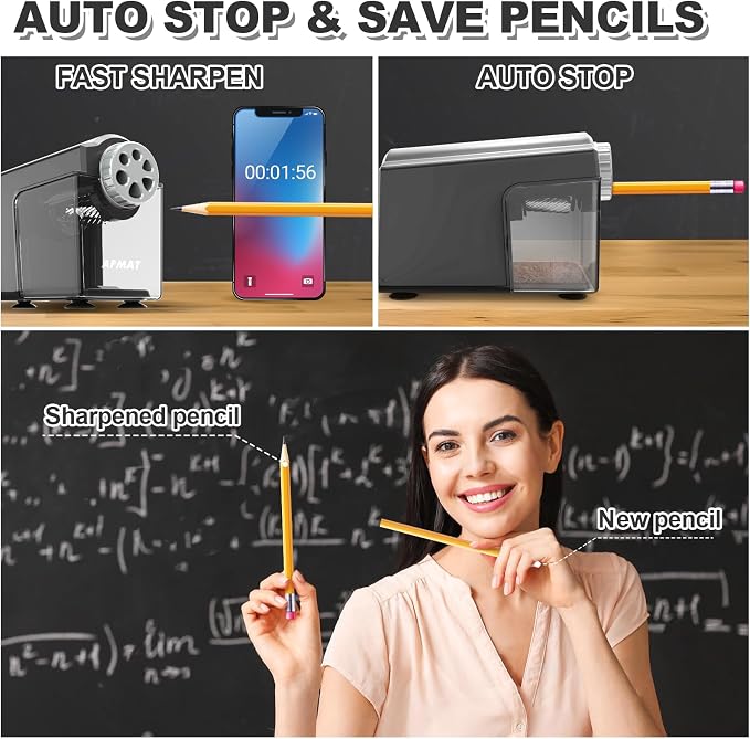 AFMAT Electric Pencil Sharpener Heavy Duty, 6-Hole Classroom Pencil Sharpener - Image 3