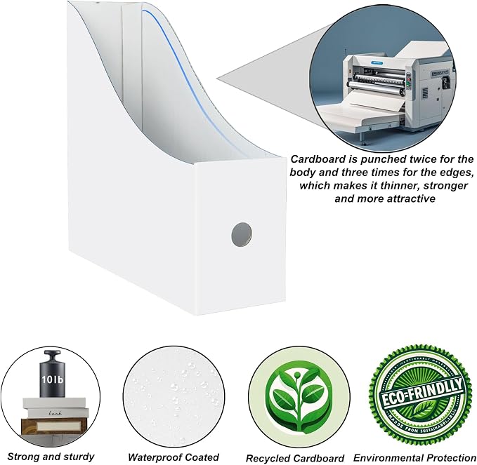 Limitliho 2 Pack White Magazine Holde, Vertical Book Bins - Image 2