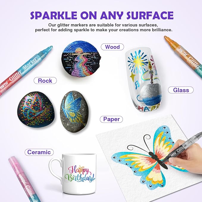 HOTU Glitter Markers Pens, 16 Colors Glitter Acrylic Paint Pens, Sparkly - Image 6