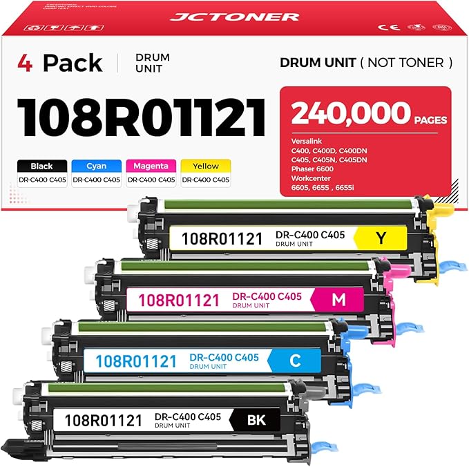 C400 C405 Drum Unit 108R01121 Imaging Drum（Black Cyan Magenta Yellow 4-Pack） Replacement for Xerox Versalink C400 C400D C400DN C405 C405N C405DN Phaser 6600 Workcenter 6605 6655 6655i Color Printer-DeskLoop Office
