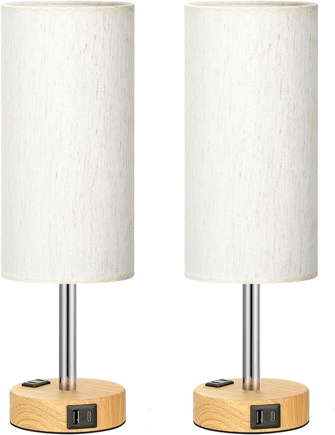 Fenmzee Small Touch Table Lamps Set of 2-3-Way Dimmable, USB A + C Charging - Image 2