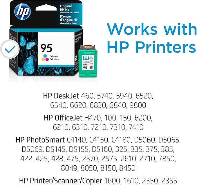 HP 95 Tri-color Ink | Works with HP DeskJet 460, 5000, 6000, 9800; OfficeJet H470, 100, 6000, 7000; PhotoSmart C4100, D5000, 300, 400, 2000, 7850, 8000; PSC 1600, 2350 Series | C8766WN-DeskLoop Office