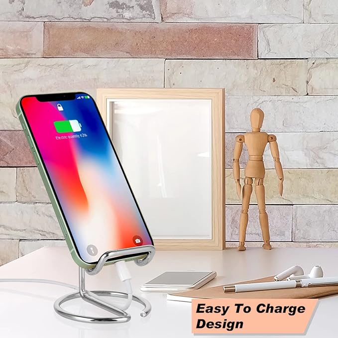 ROPOSY Cell Phone Stand for Desk, Cute Metal Silver Cell Phone Stand Holder - Image 4