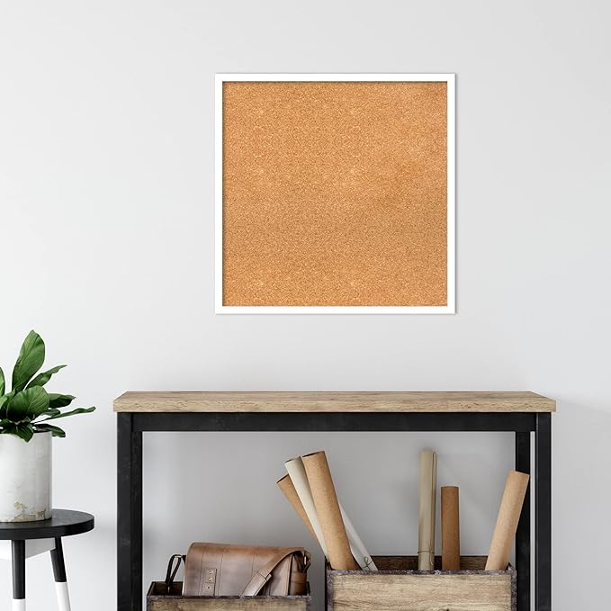 Amanti Art Natural Cork Board for Wall, 25x25 Vision Board with White Frame, Medium Corkboard Office Decor for Home Organization, Modern Corkboard Pinboard to Display Items for Home Organization in-DeskLoop Office