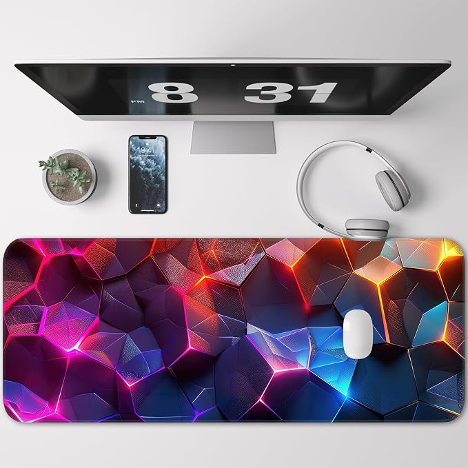 Gaming Mouse Pad, Geometric Design, Non-Slip Rubber Bottom, Stitched Edges - Image 2