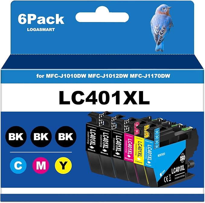 LC401XL Ink Cartridges for Brother Printer Compatible for LC401 Ink Cartridges for MFC-J1010DW MFC-J1012DW MFC-J1170DW Printer 6 Pack (3 Black, 1 Cyan, 1 Magenta, 1 Yellow)-DeskLoop Office