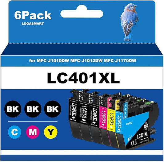 LC401XL Ink Cartridges for Brother Printer Compatible for LC401 Ink Cartridges for MFC-J1010DW MFC-J1012DW MFC-J1170DW Printer 6 Pack (3 Black, 1 Cyan, 1 Magenta, 1 Yellow)-DeskLoop Office