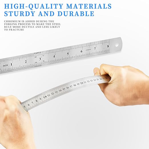 3 Pack Stainless Steel Ruler Set, 12 Inch Metal Rulers, Steel Rulers Metric - Image 5