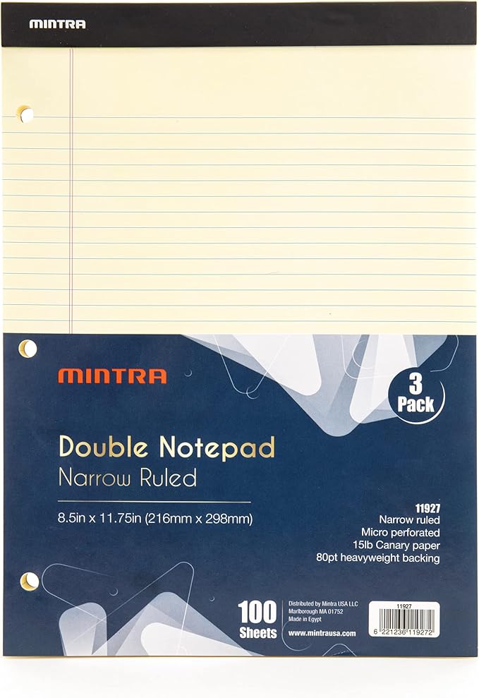 Mintra Office Legal Pads (Double Pad 3pk (Canary), 8.5in x 11in (Narrow Ruled))-DeskLoop Office
