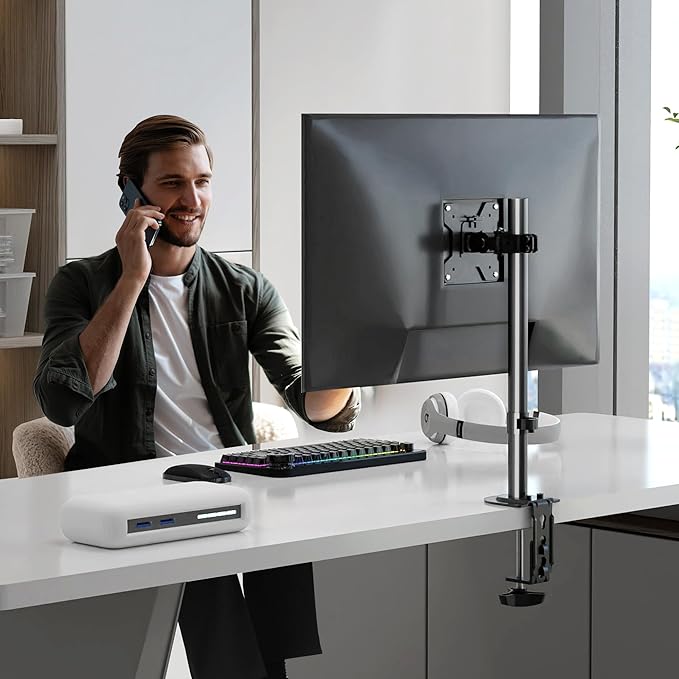 Pholiten Single Monitor Stand, Heavy Duty Adjustable Monitor Arm Desk Mount for 13-32Inch, Tilt, Swivel, Rotate, Support 22 lbs,Black-DeskLoop Office