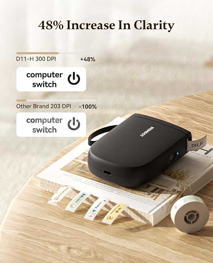 NIIMBOT Label Maker Bluetooth Mini Label Printer D11 2024 Version, Portable Label Maker with Tape Thermal Sticker Small Labeler, 300 DPI High Clearity Rechargeable, Black-DeskLoop Office