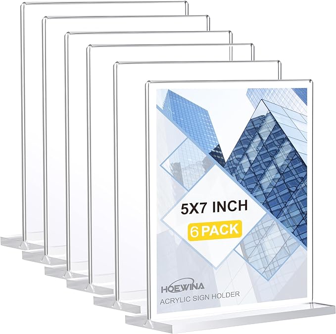 Acrylic Sign Holder 5 x 7 Inch 6 Pack by Hoewina