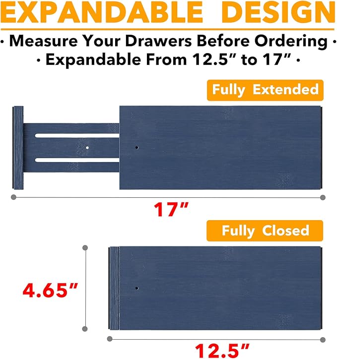 SpaceAid Bamboo 4 Pack Dresser Drawer Dividers, 4.65“ High Adjustable 12.5“-17” - Image 3