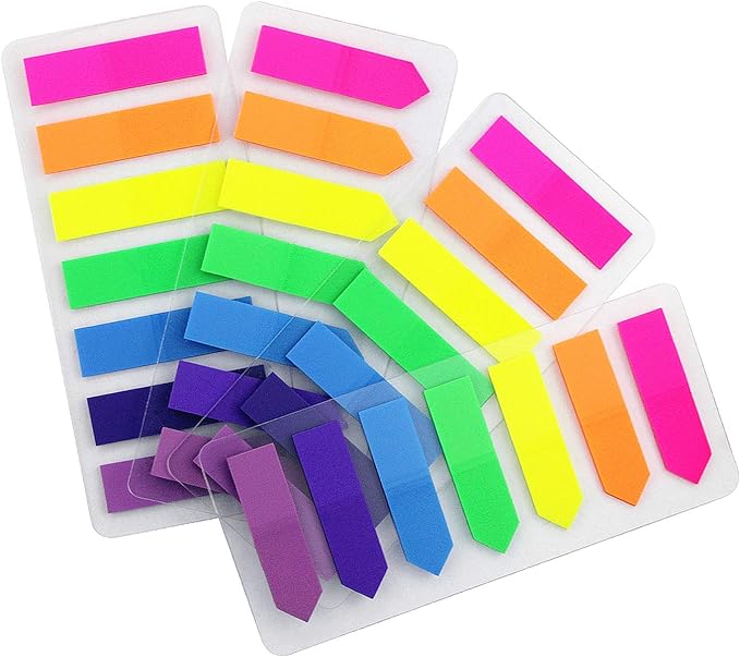 4 Sets 0.5x1.8 inch Neon Page Markers, Flags Tabs Neon, 7 Bright Color Sticky by EasternWolf