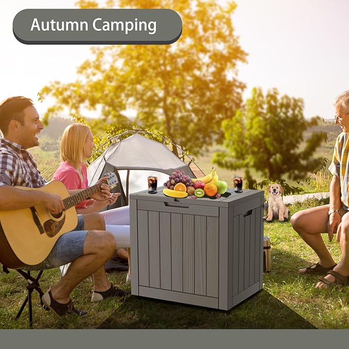 35 Gallon Outdoor Storage Box Waterproof Lockable Resin Deck Box Large, Patio Storage Bin for Pool Accessories Cushion Furniture, Garden Tools, UV-Resistant Outside Delivery Grey-DeskLoop Office