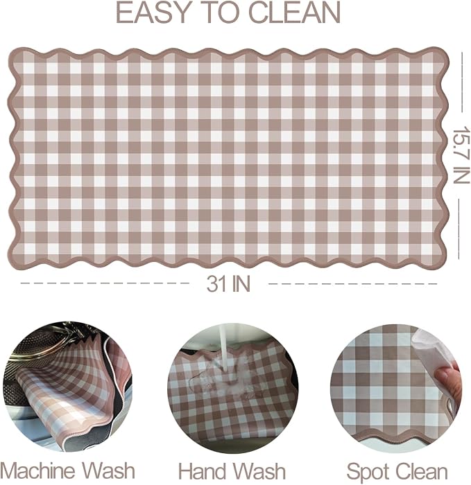 Scalloped‌ Checkered Desk Mat Cute Brown Gingham XXL Large Gaming Mouse Pad - Image 4