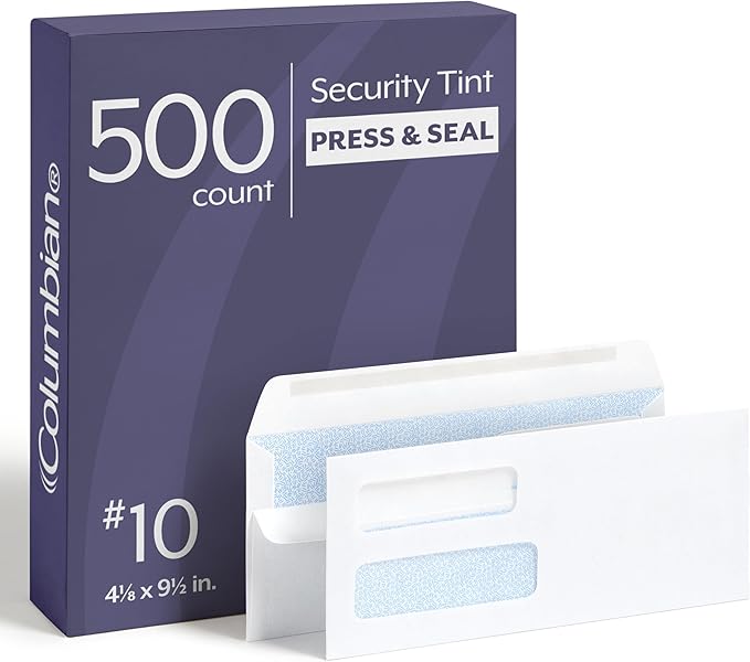 Columbian #10 Security Envelopes, 500 Pack, Double Window Self Seal Envelopes by TOPSProducts