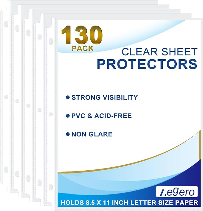 Aegero 130 Pack Clear Sheet Protectors, 8.5 x 11 inch Page Protectors by Unknown
