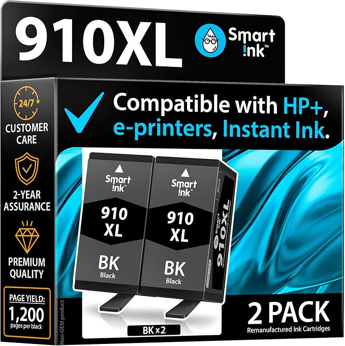 Smart Ink Remanufactured Ink Cartridge Replacement for HP 910 XL 910XL (Black XL 2 Combo Pack) to use with HP OfficeJet Pro 8025e 8028e 8035e 8025 8028 8035 OfficeJet 8015e 8022e 8015 8022 Printers-DeskLoop Office
