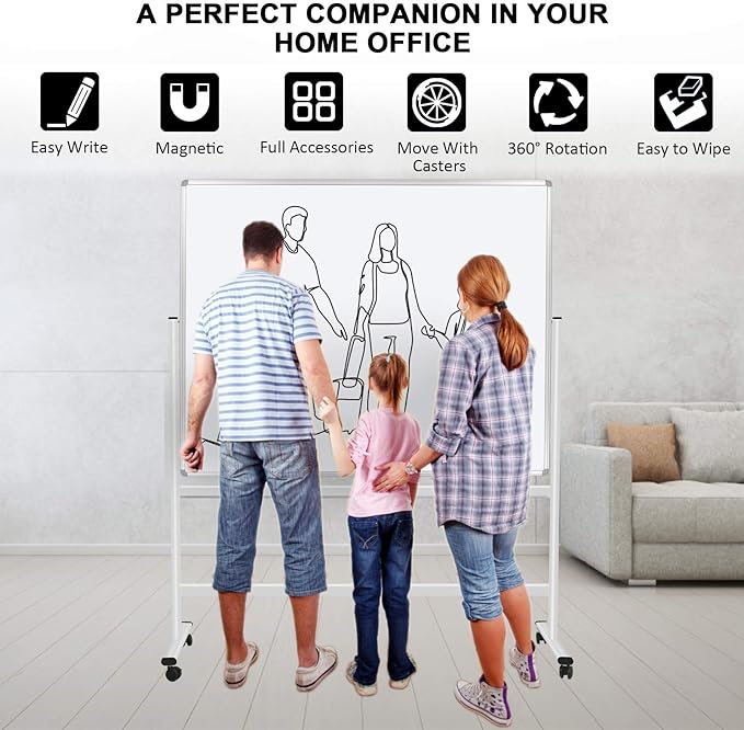 H-Qprobd 60"x48" Mobile Whiteboard Double-Sided Magnetic Dry Erase Board on Wheels - Comercial Rolling White Boards with Sturdy Stand for Home, Office & School-DeskLoop Office