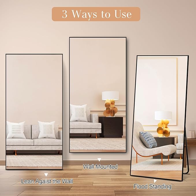 Large Size Full Length Mirror with Stand, 71"x32" Free-Standing Leaning Wall-Mounted Mirrors, Elegant Body Mirror for Living Room, Bedroom & Cloakroom, Black-DeskLoop Office