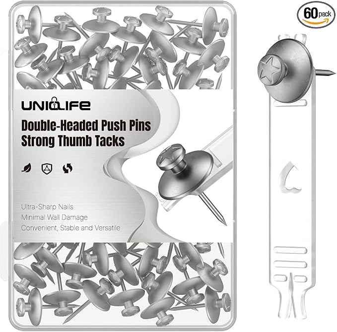 Uniclife 60 Pcs Double Headed Picture Hanging Nails, Picture Hangers, Push Pins by UnicLife