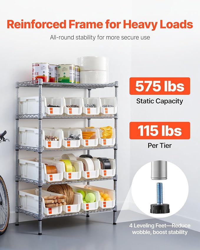 VEVOR 5-Tier Rolling Bin Storage Rack, 16 Organizer Bins, Bin Rack Storage - Image 5