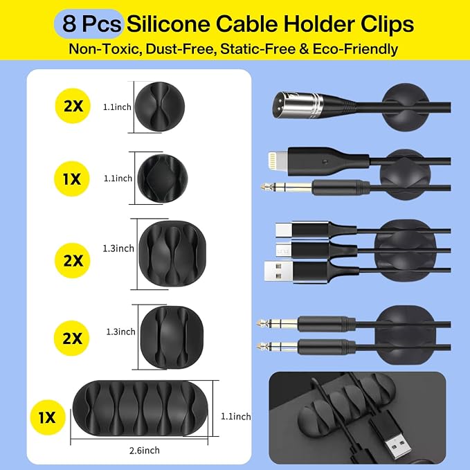 Cable Management Kit, 67 Adhesive Cable Clips, Topavatop Desk Cord Organizer - Image 4