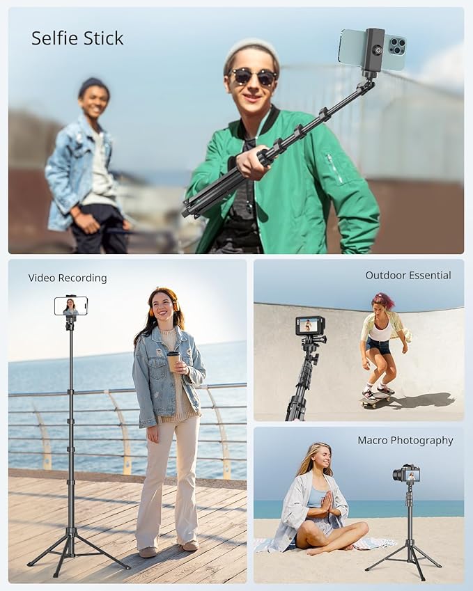 SENSYNE 62" Phone Tripod for iPhone, Extendable Selfie Stick Tripod Stand - Image 4