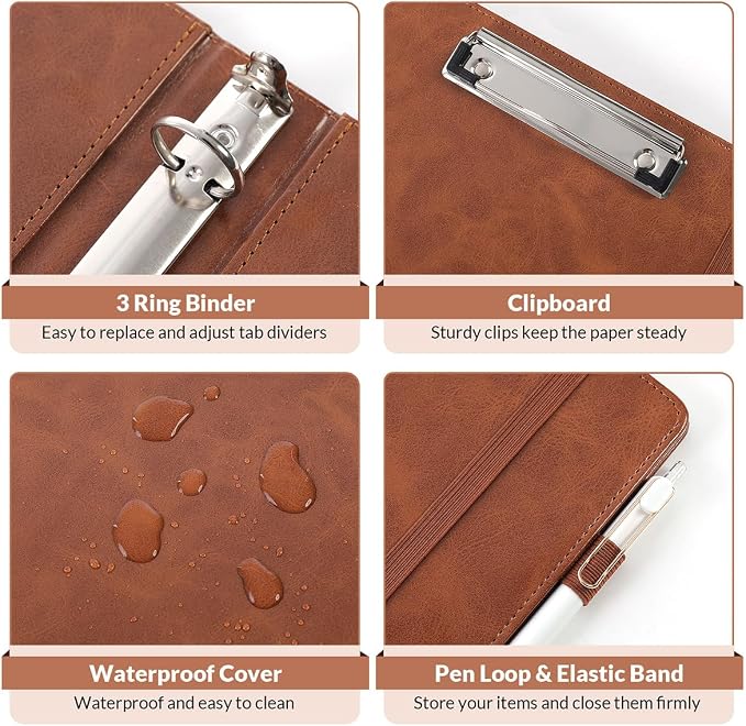 SKYDUE 3 Ring Binder with Clipboard, 1 Inch Binder, 13.2" × 10.2" PU Clipboard - Image 7
