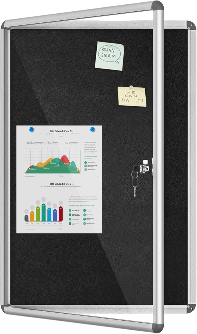 36"x24" Enclosed Bulletin Board, Lockable Weather-Resistant Aluminum Cork Noticeboard for School & Office, Silver Frame w/Black Flet-DeskLoop Office