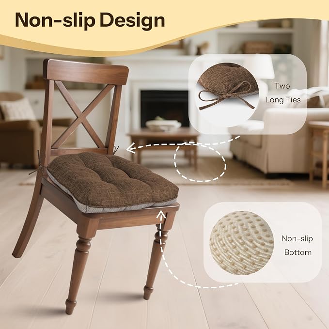 Chair Cushions for Dining Chairs 2 Pack, Coffee | Non-Slip, - Image 3
