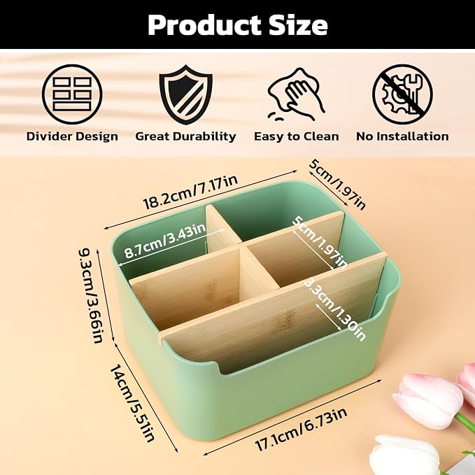 Segarty Green Remote Control Holder, Detachable Divided Bamboo Desk Organizer - Image 2