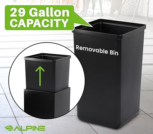 Alpine Commercial Indoor Recycle Bin - 29 Gallon Modern Looking Black Recycle Bin, Office Recycling Bins, Metal Trash and Recycling Container with Stickers & 3 Optional Lids (lid Sold Separately)-DeskLoop Office