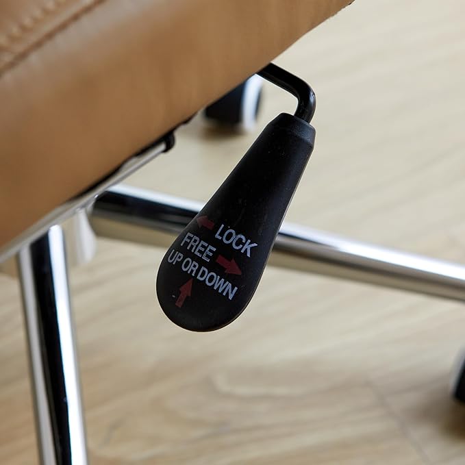 Livinia Modern Executive Office Chair with Patterned Back Design, Chrome & Leather Swivel Chair with High Back, Adjustable Height, Removable Armrests, and Wheels for Home Office (Brown(Chrome))-DeskLoop Office