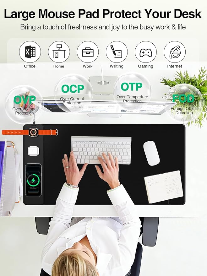 Mouse Pad with Magnetic Wireless Charging, Large Desk Mat, Non-Slip Mouse Mat - Image 2