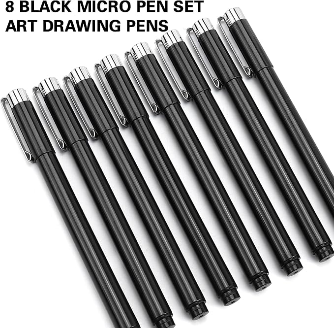 Muchcute Micro Fineliner Drawing Art Pens: 8 Black Fine Line Waterproof Ink Set - Image 3
