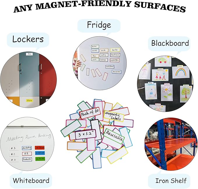 60 Dry Erase Magnetic Labels: 3"x1.2" Blank Name Plates, Name Tags, Strips - Image 2