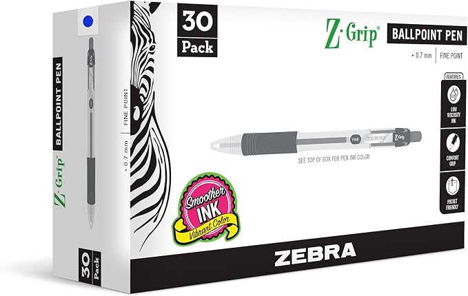 Zebra Pen Z-Grip Retractable Ballpoint Pen, Smooth-Flowing Ink, Fine Point by ZebraPen