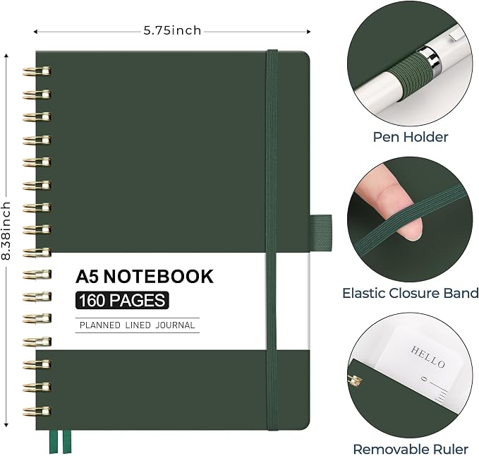 AHGXG Spiral Journal Notebook, 160 Lined Pages, A5 Medium Size, - Image 5