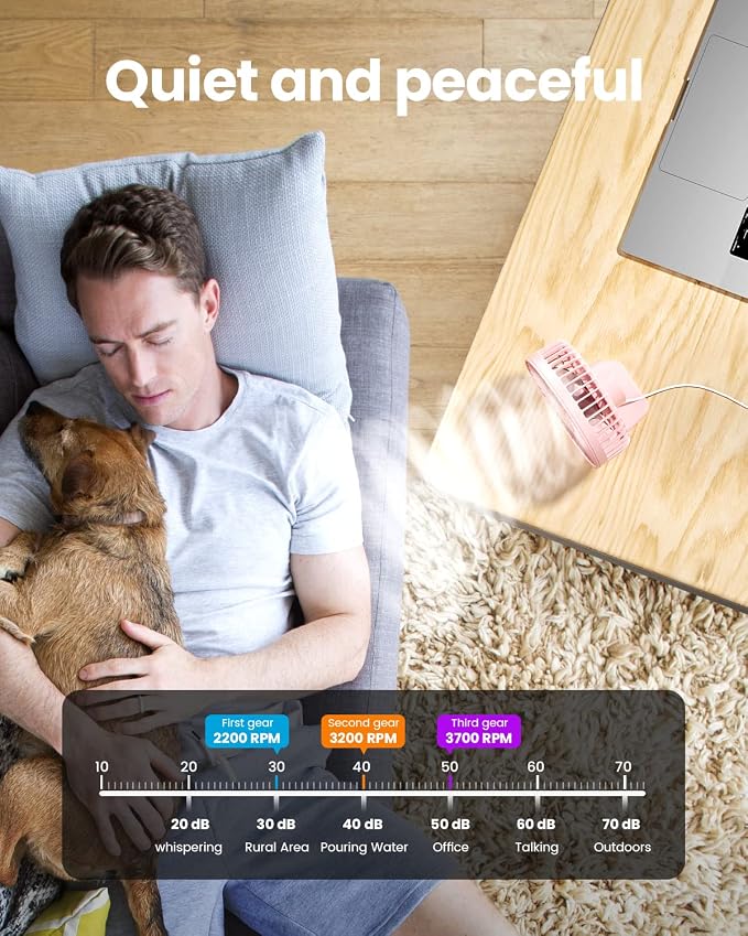 Gaiatop USB Desk Fan, Small But Powerful, Personal Portable Quiet 3 Speeds - Image 7